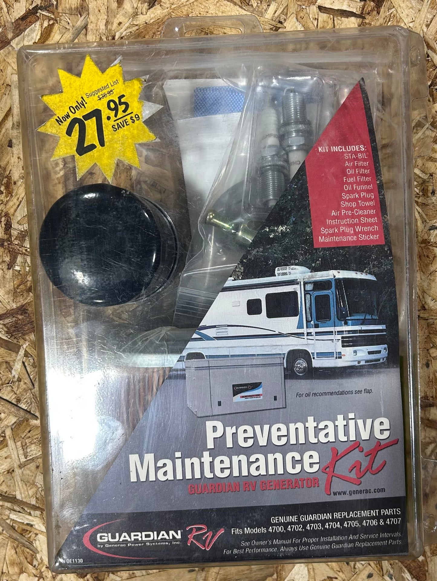 Preventative Maintenance Kit for Generac Guardian RV Generator Model #'s 4700, 4701, 4702, 4703